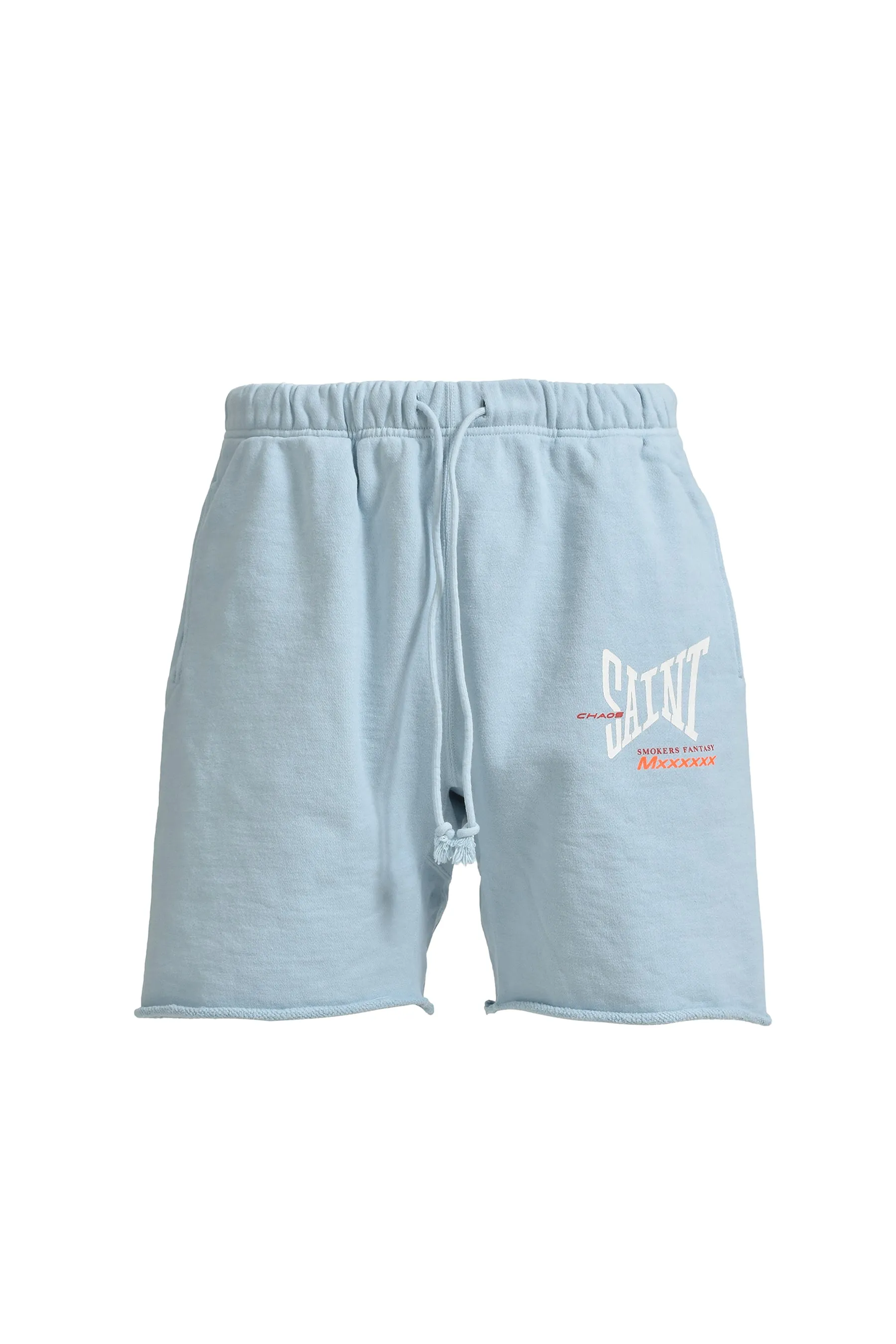 SAINT Mxxxxxx SWEAT SHORTS/RIBON SAINT/BLU ice blue SAINT LOGO shorts ice blue S-XL cotton and linen OE yarn fabric, crisp, light, comfortable and breathable, non-locking design, naturally rolled back after water, super handsome version, easy to match, original consistent main mark, wash water mark, little angel anti-counterfeiting mark